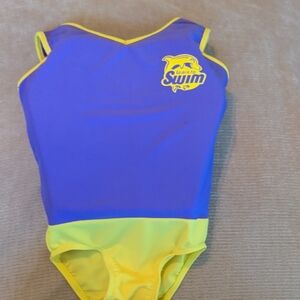 Vintage Y2K Aqua Kids Swim One Piece in Purple and Yellow